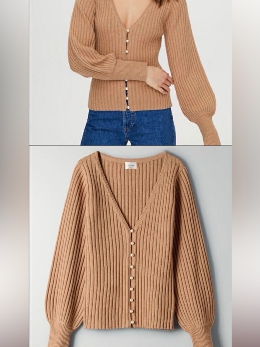 Aritzia Wilfred Pearl Sweater Cardigan (Brown)